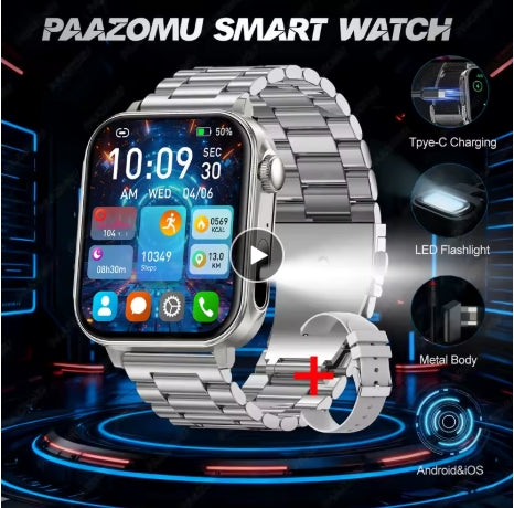 Original Men Smartwatch Flashlight Bluetooth Call Fitness Clock IP68 Waterproof Sports Men for Android IOS Smart Watch 2025 New