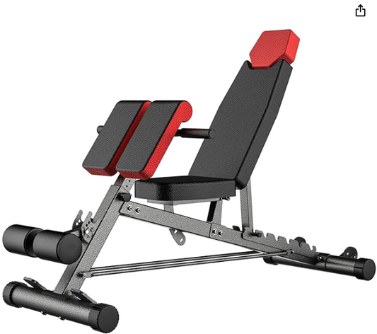 Multi-Functional FID Weight Bench with adjustable back extension and leg curl attachment